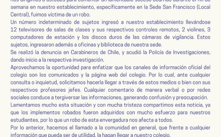  Salamanca: Sujetos roban al interior de Colegio San Francisco de Asís